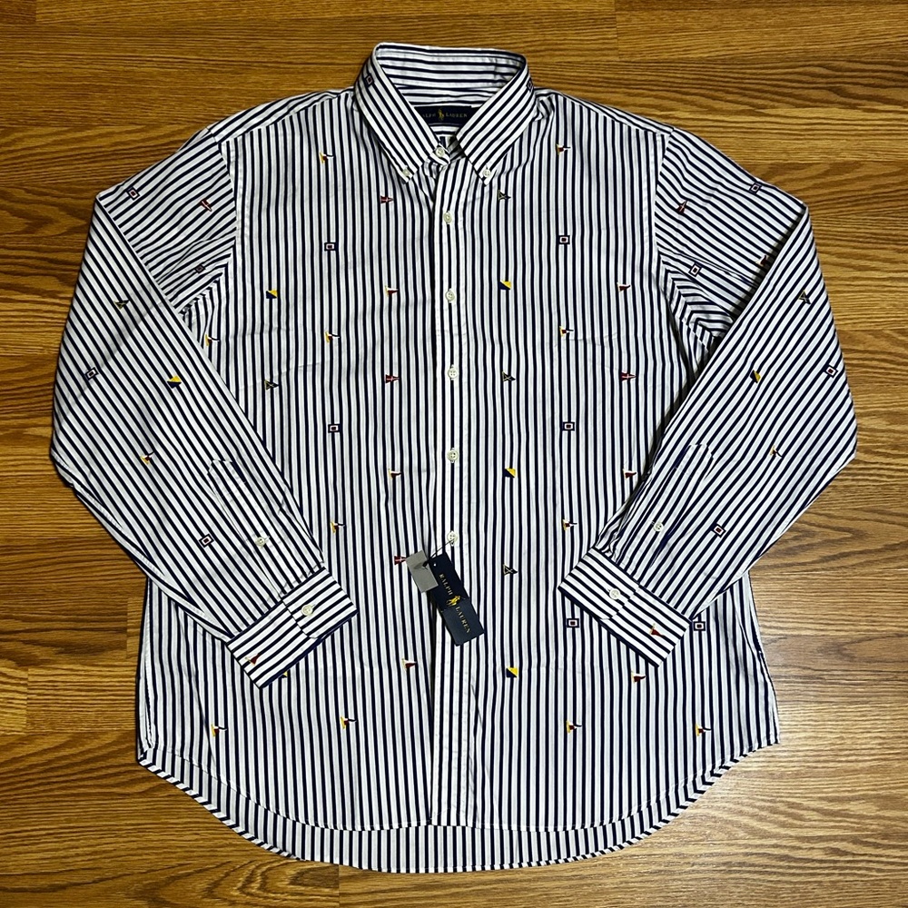 New XL Polo Ralph Lauren Mens Yacht Club Flag CP-93 Button Dress Striped Shirt